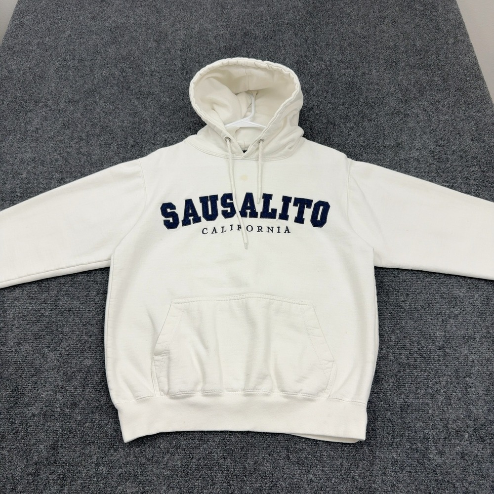 Sausalito Ocean Beach Sportswear Hoodie Small White Cotton Poly Pullover Casual